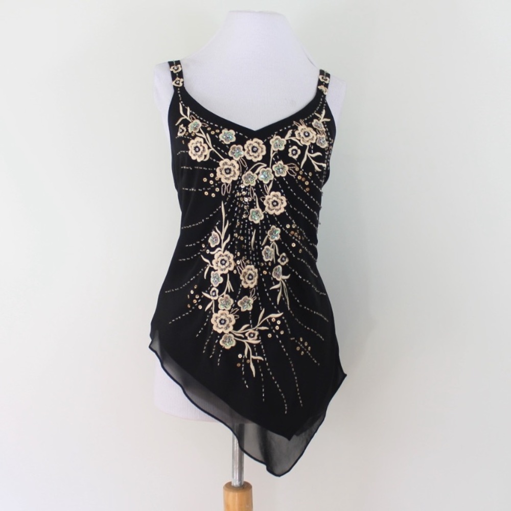 R&M Richards asymmetrical Black top sequined 12P